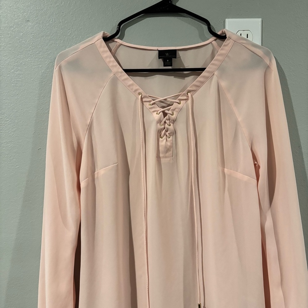Worthington Light Pink Lace-Up Blouse - Picture 15 of 16